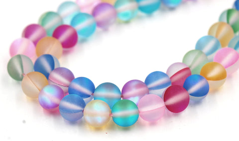 Synthetic Glass Moonstone Iridescent Beads Strands, Rainbow Moonstone Round, 6mm,8mm,10mm,12mm -Full Strand