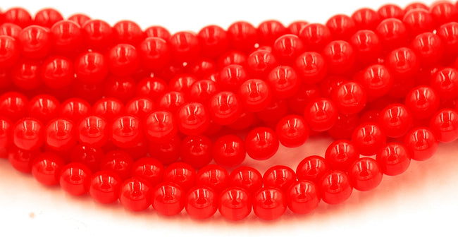 Czech Beads 6mm Fire Polished Glass Round in Bright Opaque Orange- 50 Pieces Hover Image