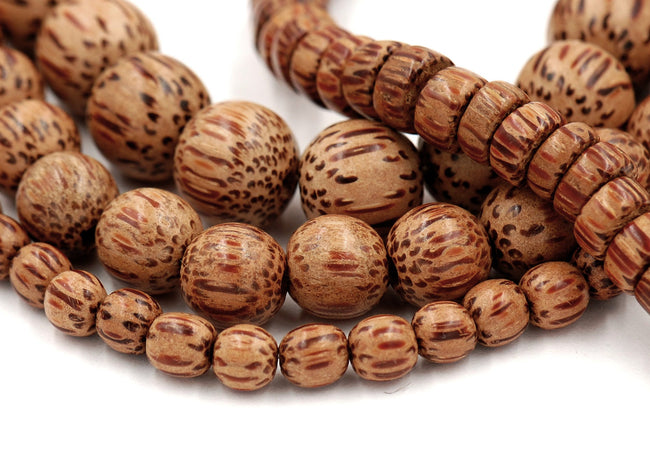 Palmwood Beads 4mm, 6mm, 8mm, 10mm Brown natural wood beads -15.5 inch strand Hover Image