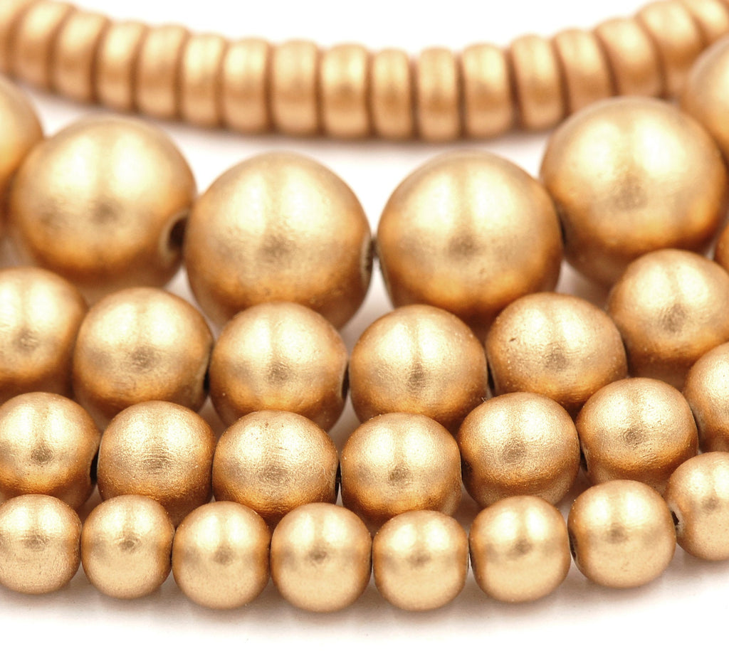 Gold Wood Beads 6mm, 8mm, 10mm, 12mm 16mm Round Gold Wood Rondelle 8x4mm -16 inch strand