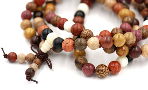 Mixed Wooden Beads, 108 Mala Beads, Necklace or Bracelet, Boho Yoga Prayer Beads