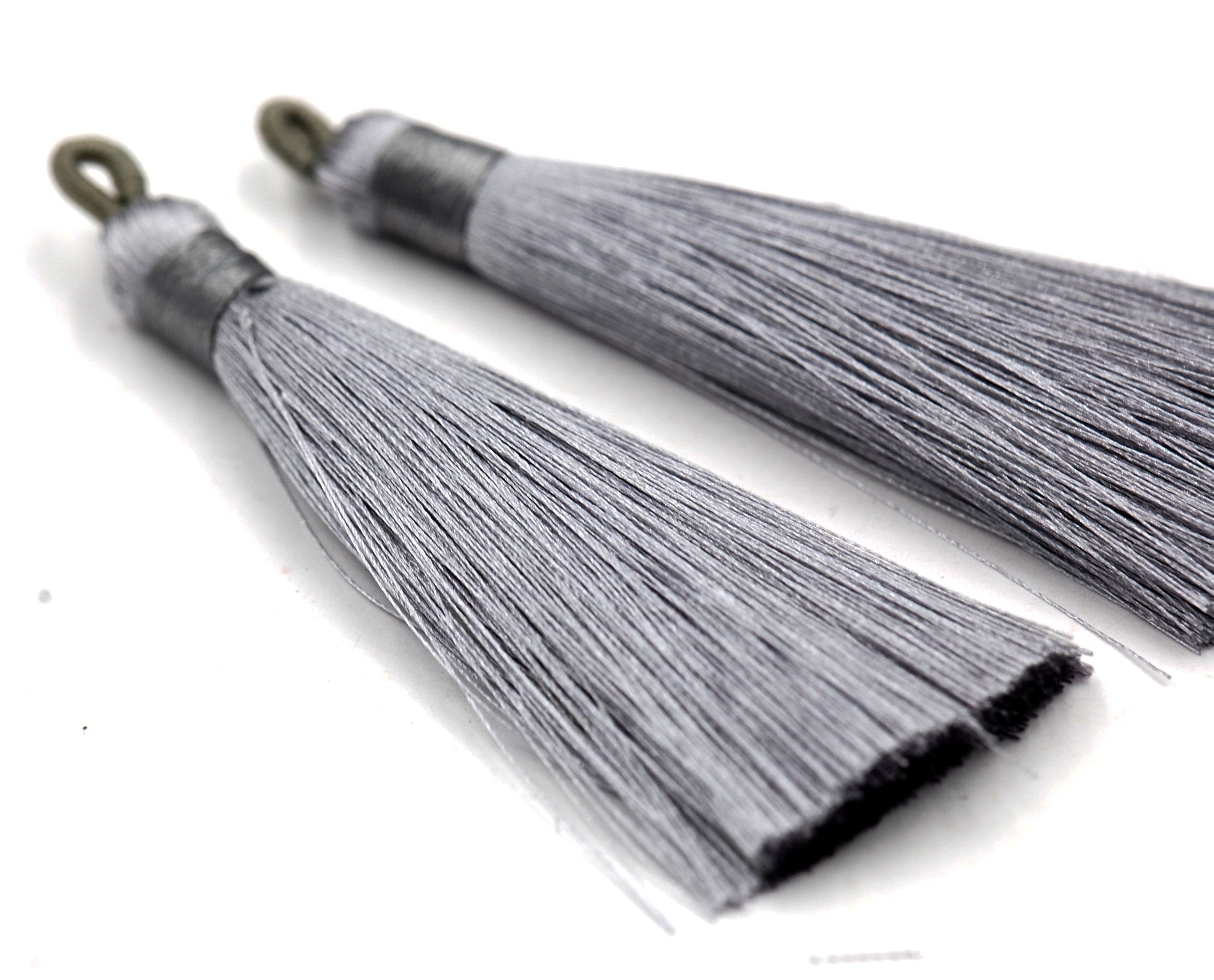 Gray Tassel - 3&quot; Long Nylon Jewelry Loop Tassel - 2pc
