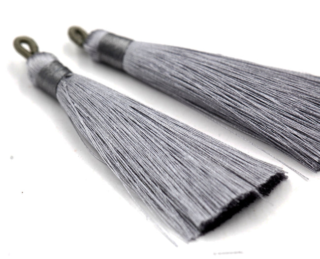 Gray Tassel - 3" Long Nylon Jewelry Loop Tassel - 2pc Main Image