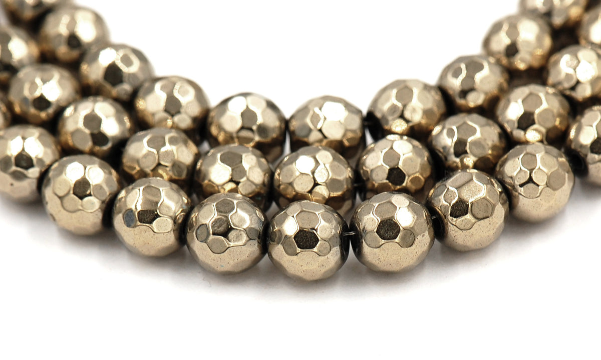 Hematite Faceted Golden, Round AAA, 8mm Beads -16 inch strands