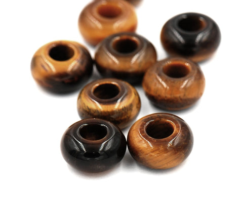 Large Hole Tigereye, European Beads, Tigereye (AA Grade) Round 14mm