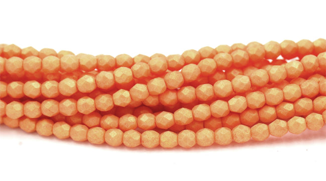 Pacifica -Tangerine Czech Glass Faceted Bead 4mm Round - 50 Pc Hover Image