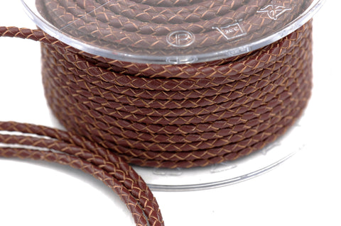 Saddle Brown 3mm Bolo Braided Woven Round Leather Cord 1 Yards / 3 Feet / .9144 Meters
