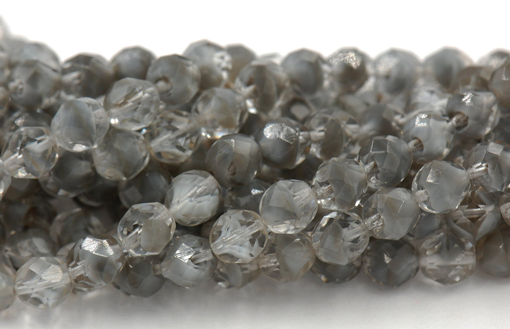 8mm Crystal Gray Faceted Round Czech Glass Beads   -25