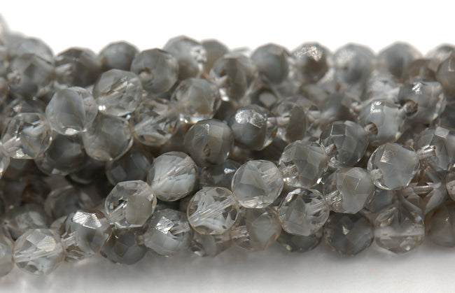 8mm Crystal Gray Faceted Round Czech Glass Beads   -25 Main Image