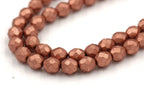 8mm Matte Metallic Copper Czech Glass Faceted Bead  -25 czech beads