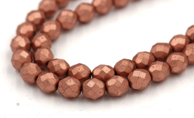 8mm Matte Metallic Copper Czech Glass Faceted Bead  -25 czech beads Main Image