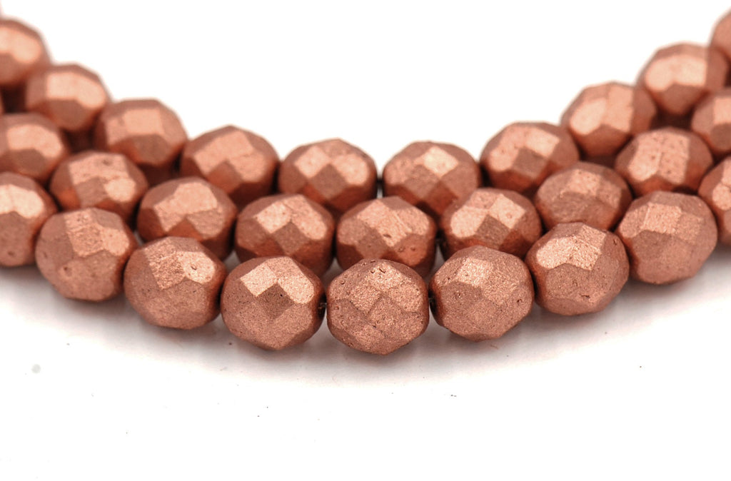 8mm Matte Metallic Copper Czech Glass Faceted Bead  -25 czech beads
