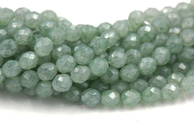 Stone Green Luster Faceted Czech Glass Bead 8mm Round - 25 Pc Hover Image