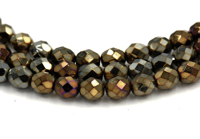 8mm Iris Brown Czech Glass Faceted Bead  -25 czech beads Hover Image