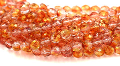 8mm Transparent Pink Gold Luster Czech Glass Faceted Bead  -25 czech beads