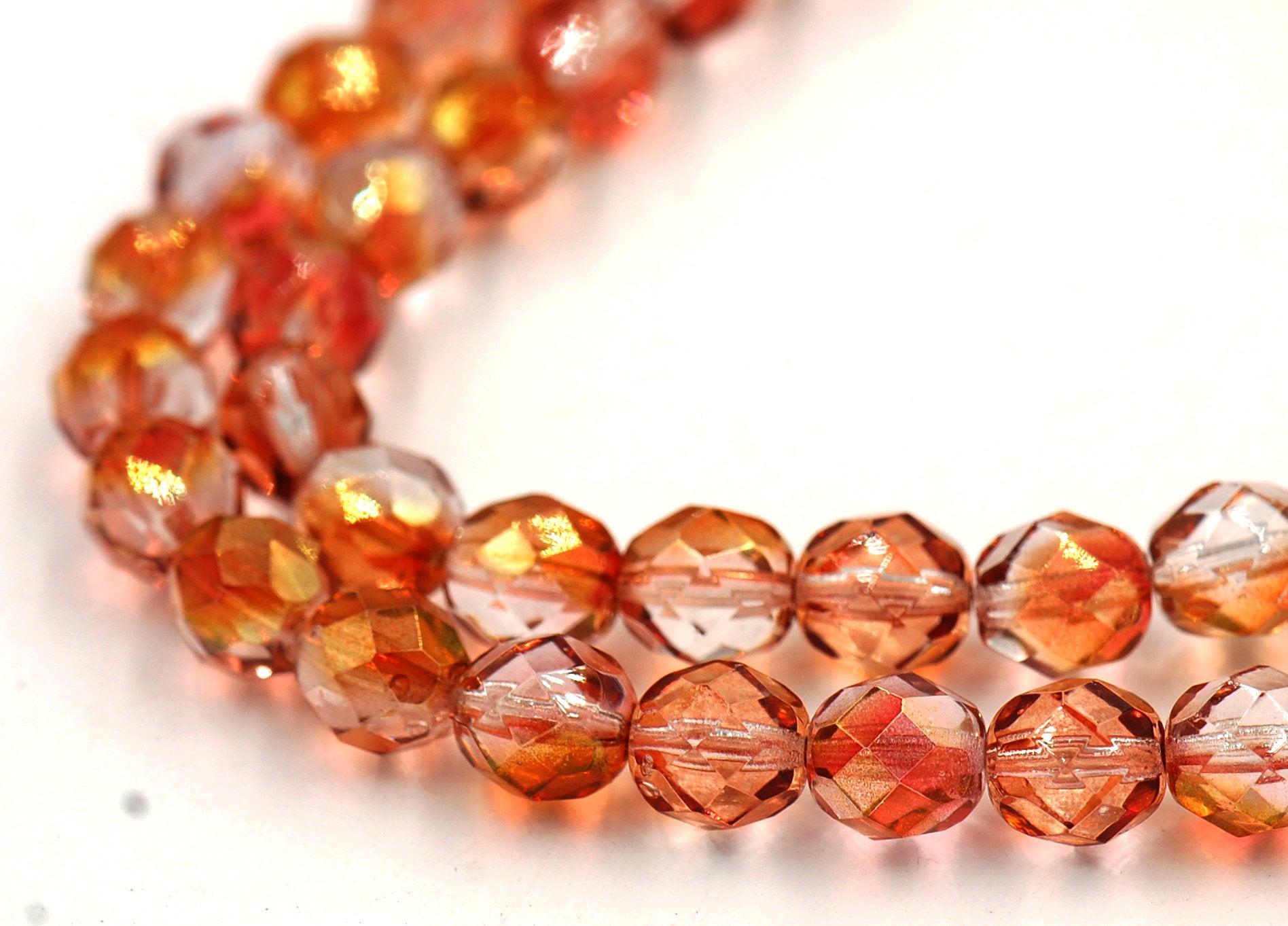8mm Transparent Pink Gold Luster Czech Glass Faceted Bead  -25 czech beads