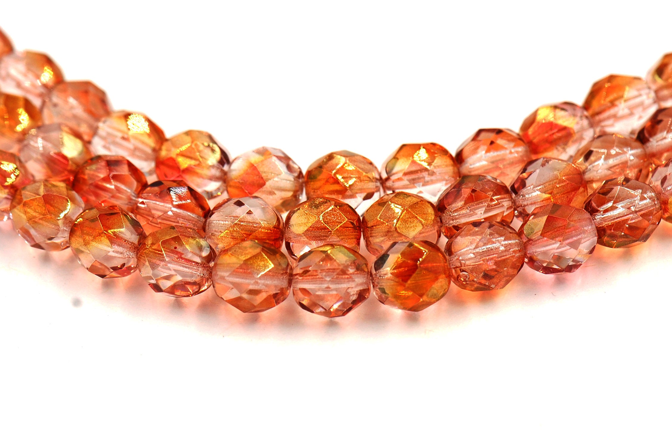 8mm Transparent Pink Gold Luster Czech Glass Faceted Bead  -25 czech beads