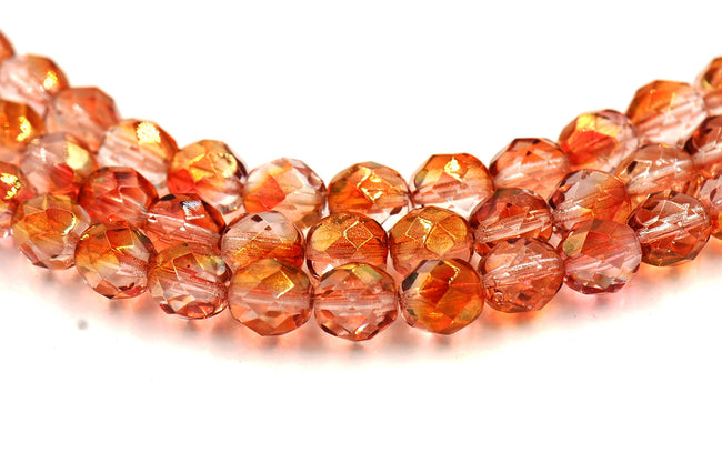 8mm Transparent Pink Gold Luster Czech Glass Faceted Bead  -25 czech beads Hover Image