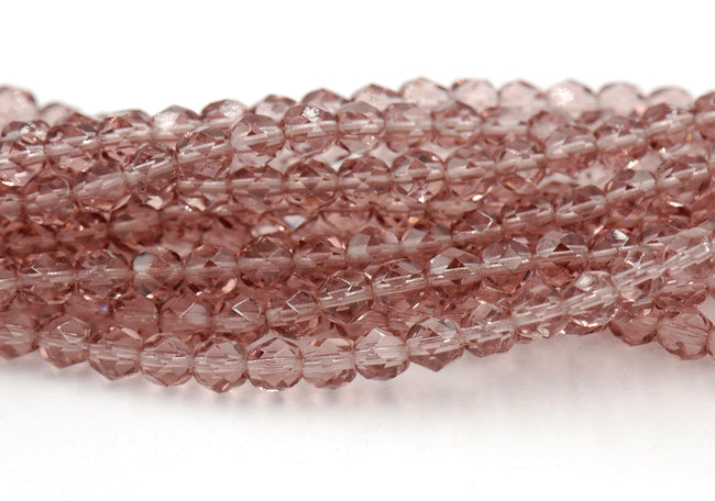 Czech Glass Beads, 6mm Faceted, Fire Polished in Medium Amethyst Purple -25 Hover Image