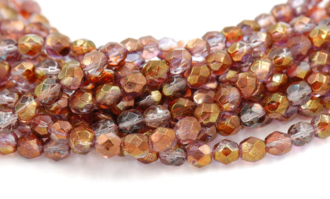 Czech Glass Beads, 6mm Faceted, Fire Polished in Luster Amethyst/Crystal Purple -25