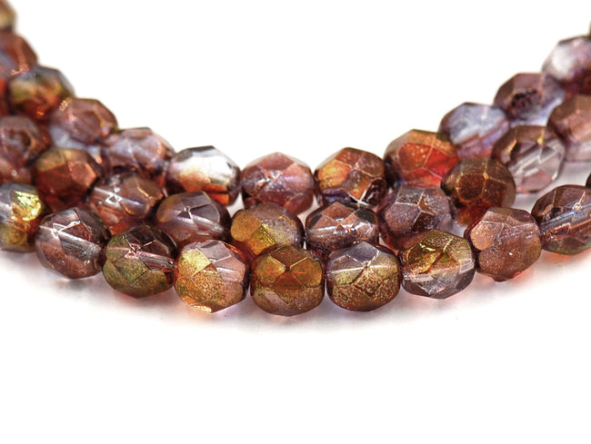 Czech Glass Beads, 6mm Faceted, Fire Polished in Luster Amethyst/Crystal Purple -25 Main Image