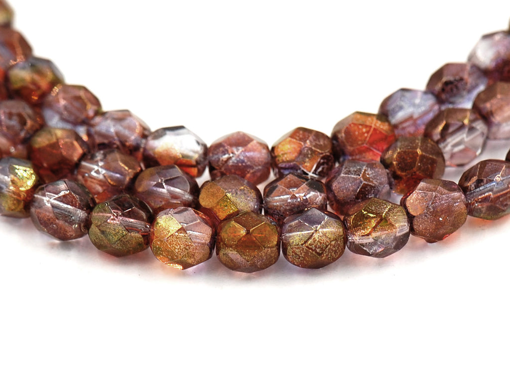 Czech Glass Beads, 6mm Faceted, Fire Polished in Luster Amethyst/Crystal Purple -25