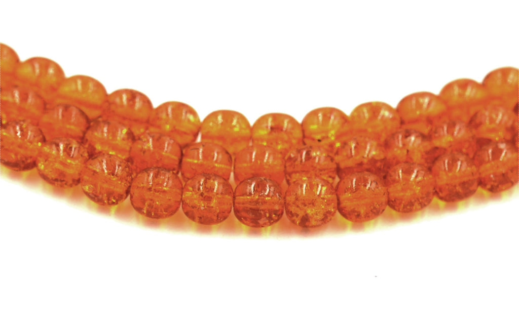 6mm Czech Glass Round Dark Topaz Crackle  -50