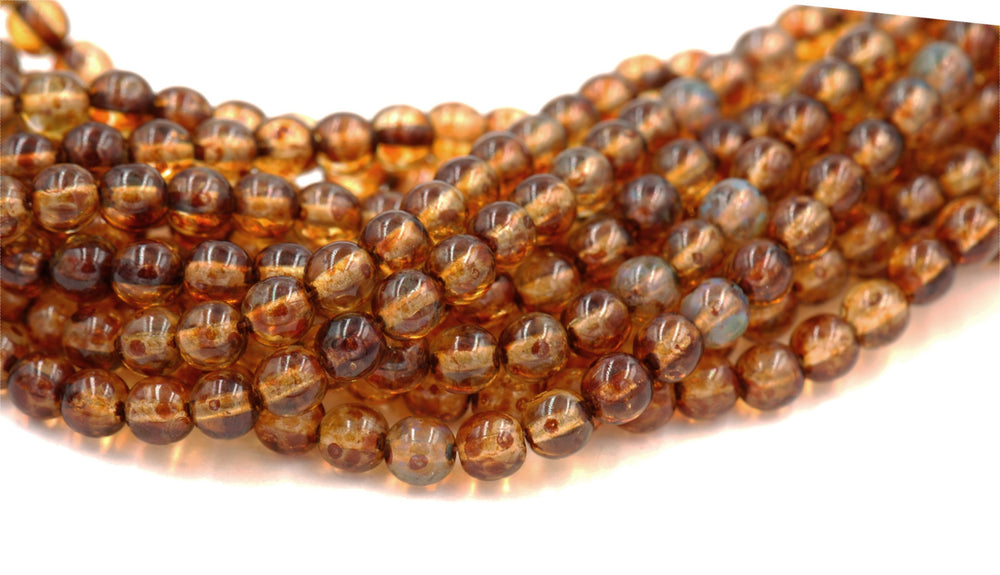 6mm Czech Glass Round Crystal Picasso  -50