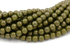 6mm Czech Glass Round Opaque Olive Moon Dust Green Luster  -50