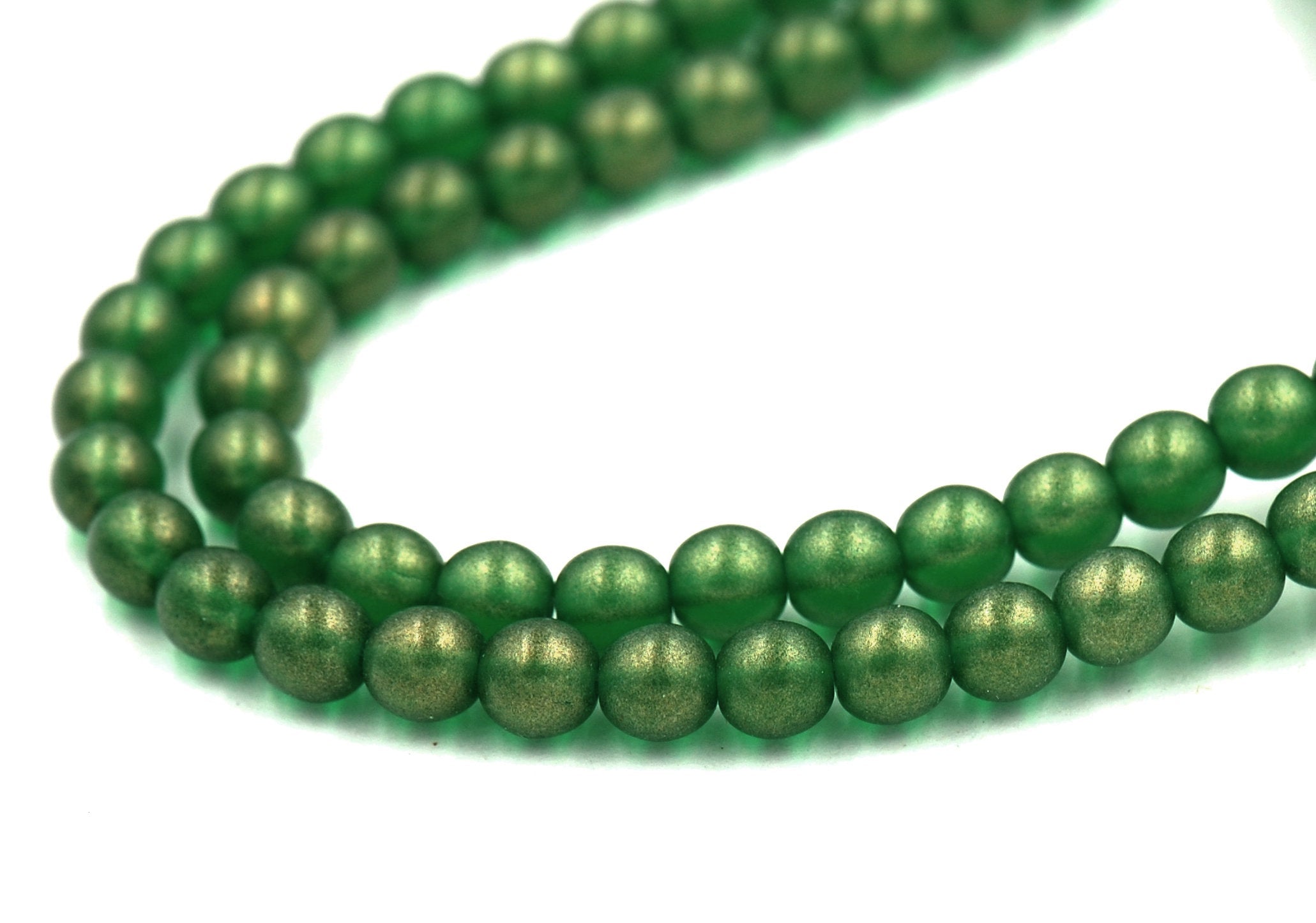 6mm Czech Glass Round Sueded Gold Emerald Green Luster  -50