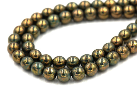 Green Turquoise Bronze Picasso 6mm round beads   - 50 Czech Beads
