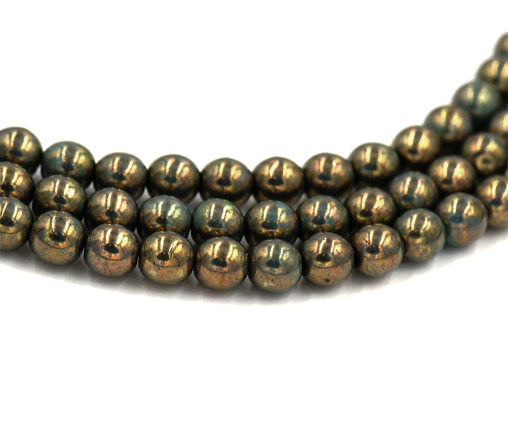 Green Turquoise Bronze Picasso 6mm round beads   - 50 Czech Beads