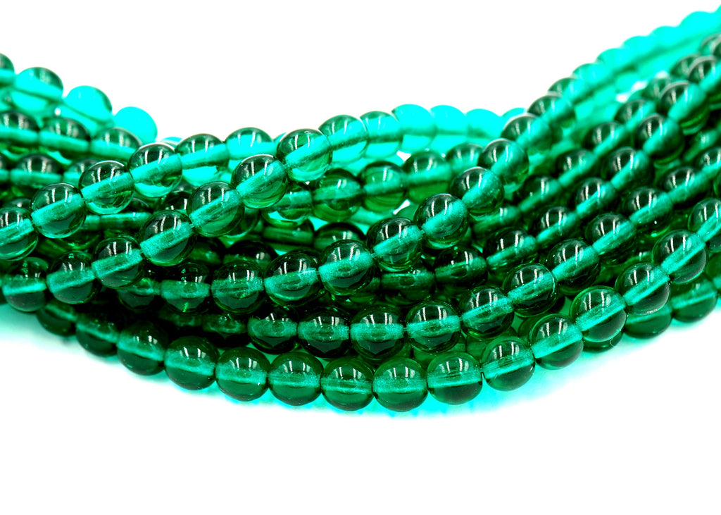 6mm Czech Glass Round Emerald Green Luster  -50