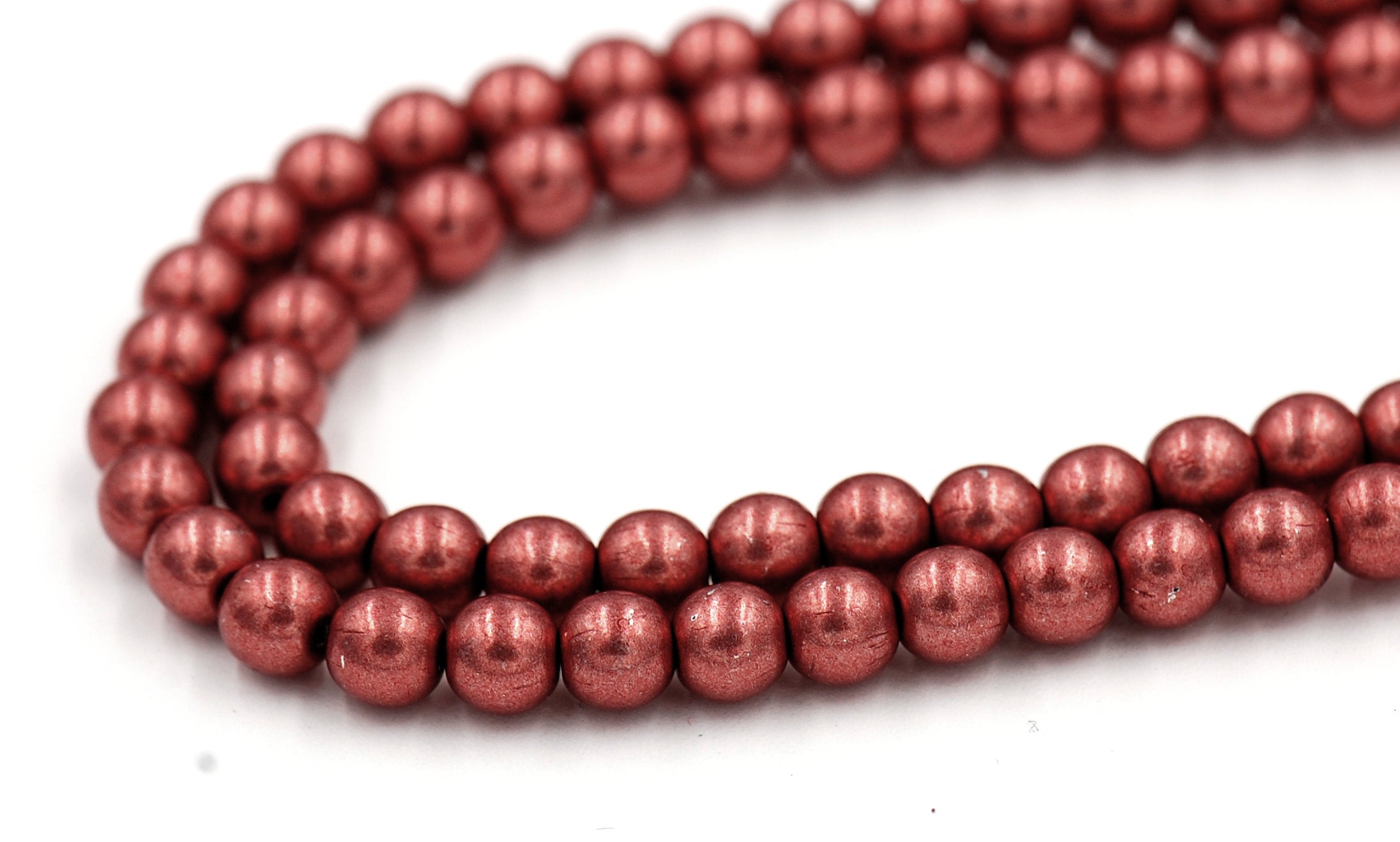 Czech Glass 6mm Round Saturated Metallic Grenadine Red Druk Beads -50 Czech Beads