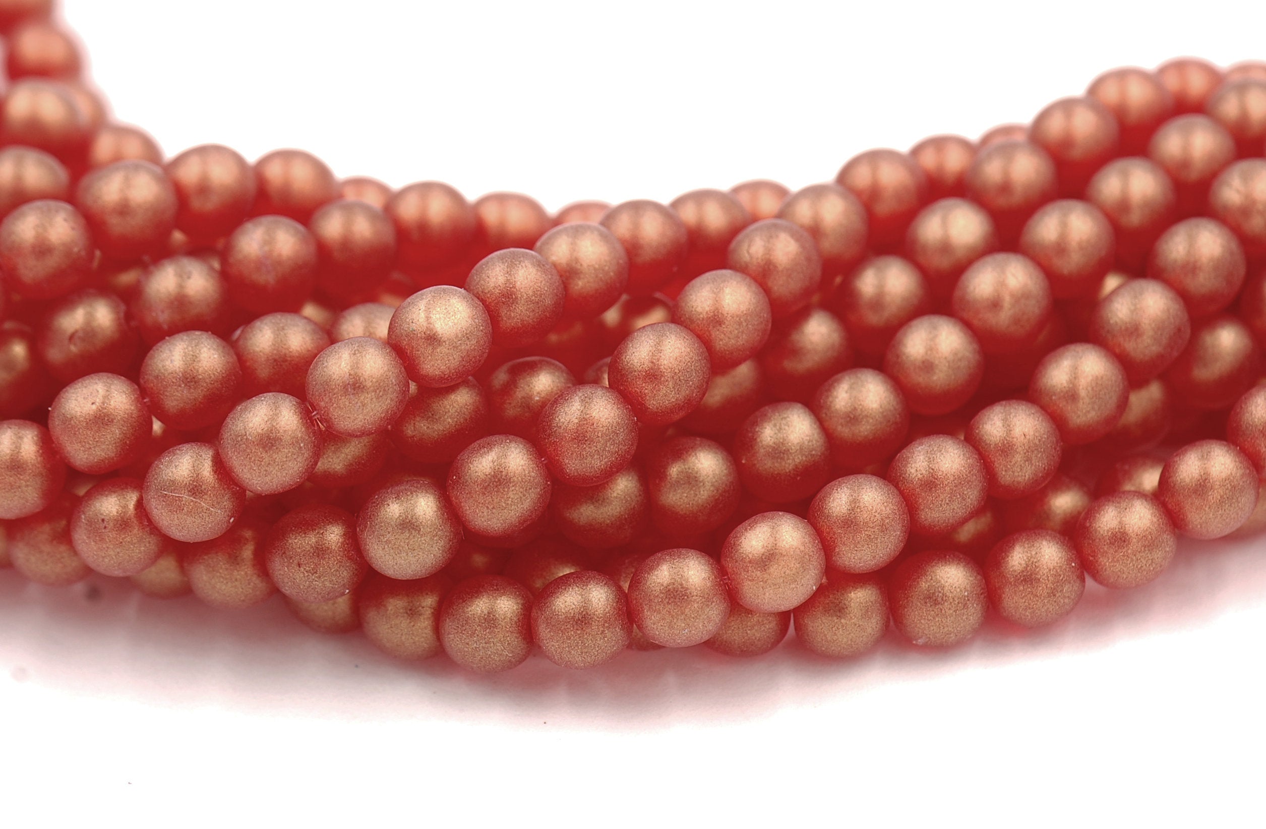 6mm Czech Glass Round Sueded Gold Ruby Luster  -50