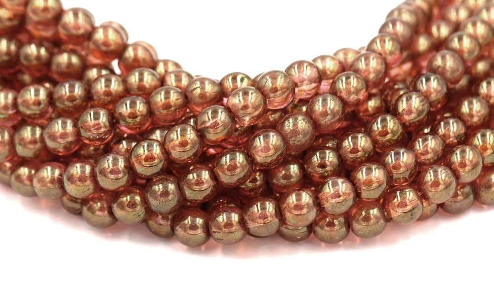 6mm Czech Glass Transparent Rose Gold Topaz Luster  -50