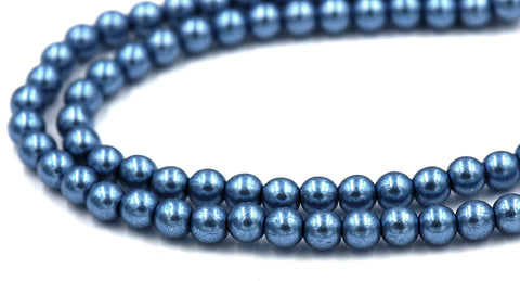 Czech Glass 6mm Round Saturated Metallic Gray Blue Druk Beads -50 Czech Beads