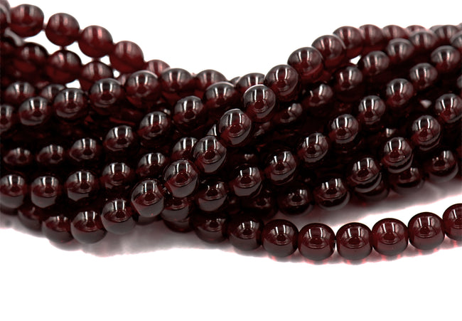 Czech Glass 6mm Dark Garnet Red Round smooth Druk Beads -50 Hover Image