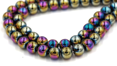 Rainbow Hematite 4mm, 6mm, 8mm, 10mm, 12mm Round Beads -15 inch strand