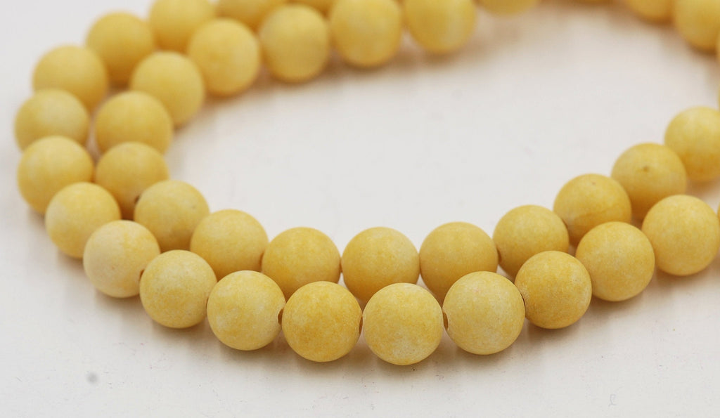 6mm, 8mm, 10mm, 12mm Matte Yellow Jade Round Beads -15 inch strand