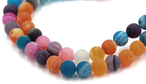 8mm Frosted Agate Round Beads in Bright Mix  -15.25 inch strand