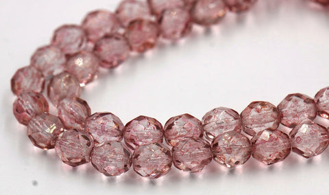 Topaz Pink Luster Czech Beads 8mm Faceted Round   -25pc