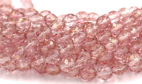 Topaz Pink Luster Czech Beads 8mm Faceted Round   -25pc