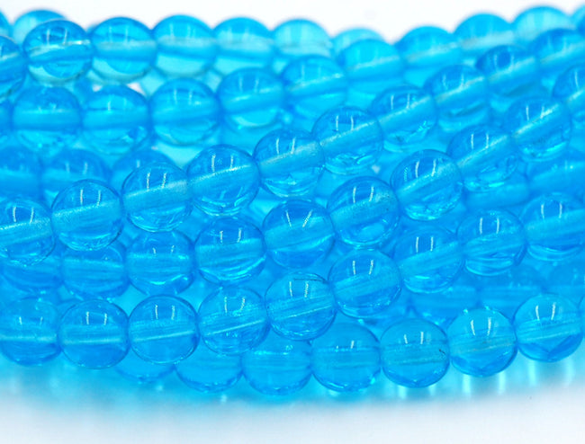 Aquamarine Blue Druk Beads Czech Glass 6mm Translucent  Round -50 Czech Beads Hover Image