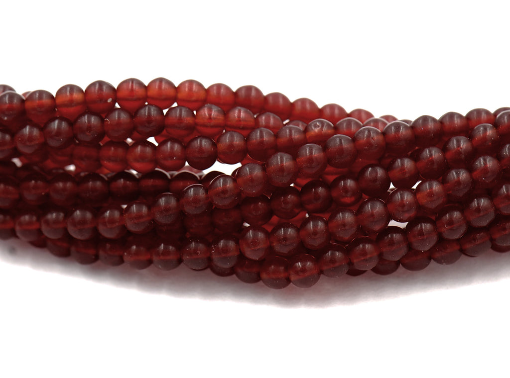 Matte Garnet 4mm round druk beads  - 100 Czech Beads