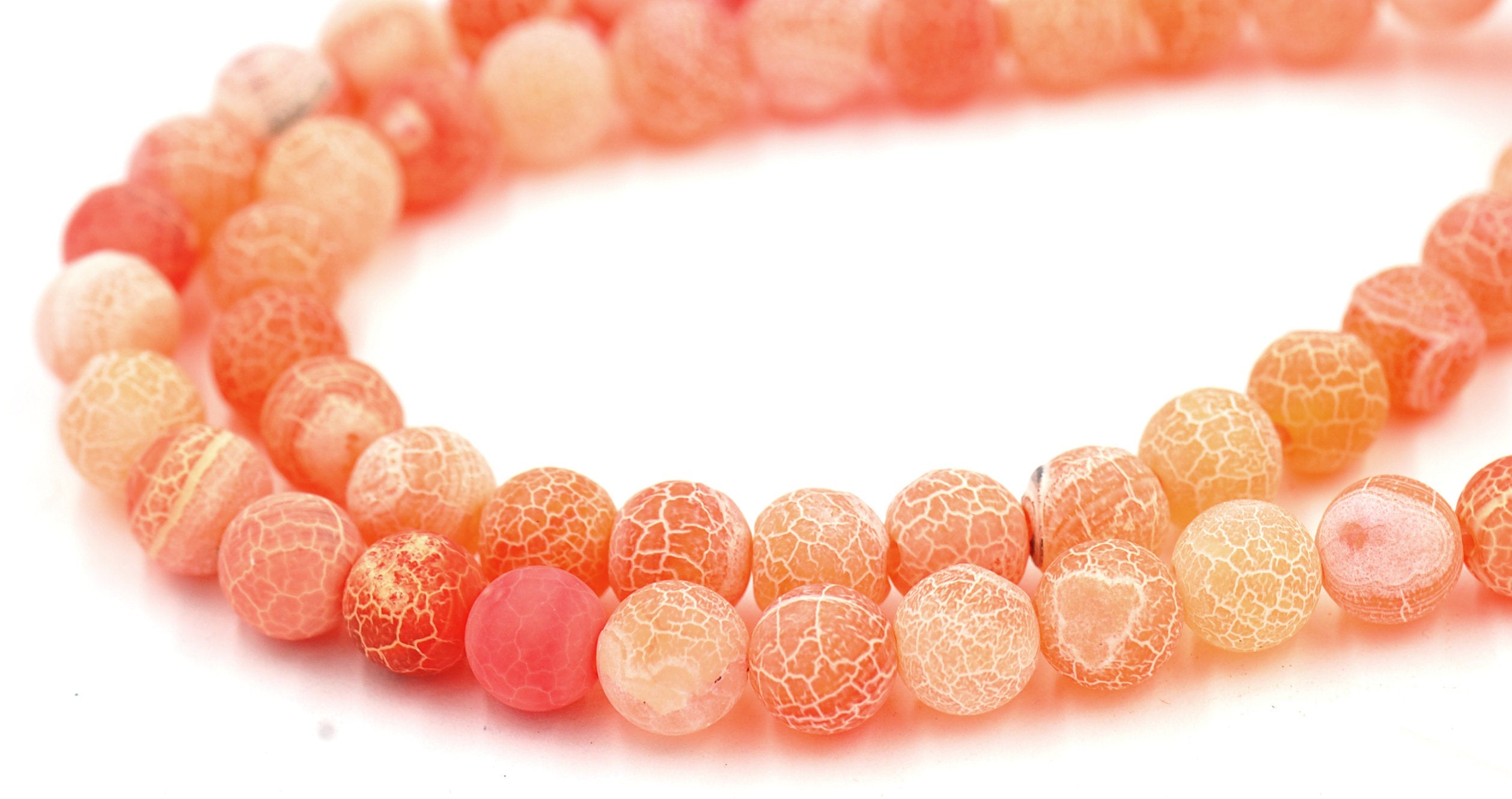 8mm Frosted Agate Round Beads in Orange Coral  -14.25 inch strand