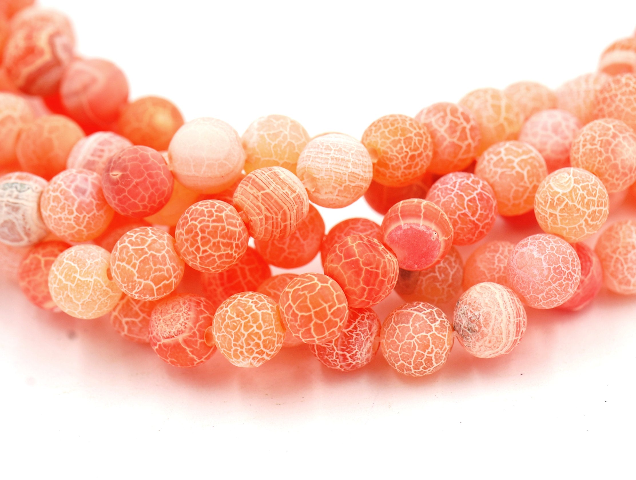 8mm Frosted Agate Round Beads in Orange Coral  -14.25 inch strand