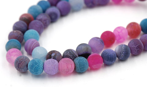 8mm Frosted Agate Round Beads in Bright Tropical Mix  -15.25 inch strand