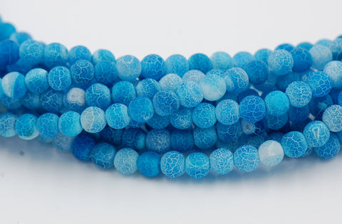 6mm Frosted Agate Round Beads in Blue  -15 inch strand