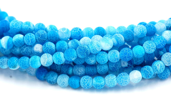 6mm Frosted Agate Round Beads in Blue  -15 inch strand Hover Image
